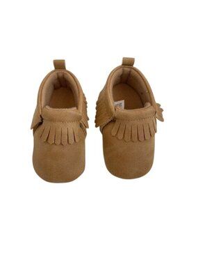 Baby Camel Color Fringe Moccasins With Soft Sole
